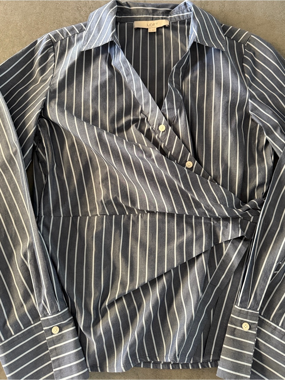LOFT Striped Side Shirred Poplin Shirt - Picture 4 of 9